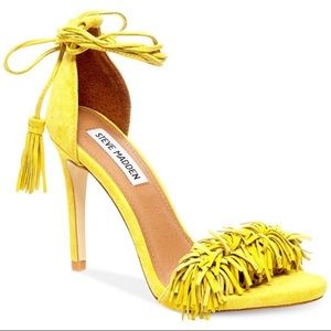 Yellow Suede Steve Madden Fringe Heels Sz 7